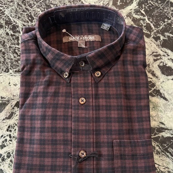 NWT MEN'S SLATE AND STONE LONG SLEEVE BUTTON DOWN LUCAS SHIRT S BROWN PLAID - Picture 1 of 9